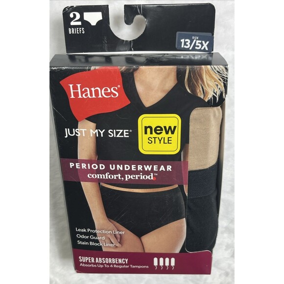Hanes Just My Size Period Underwear Briefs Super Absorbency Tan Black Size 13 5X - Picture 1 of 6